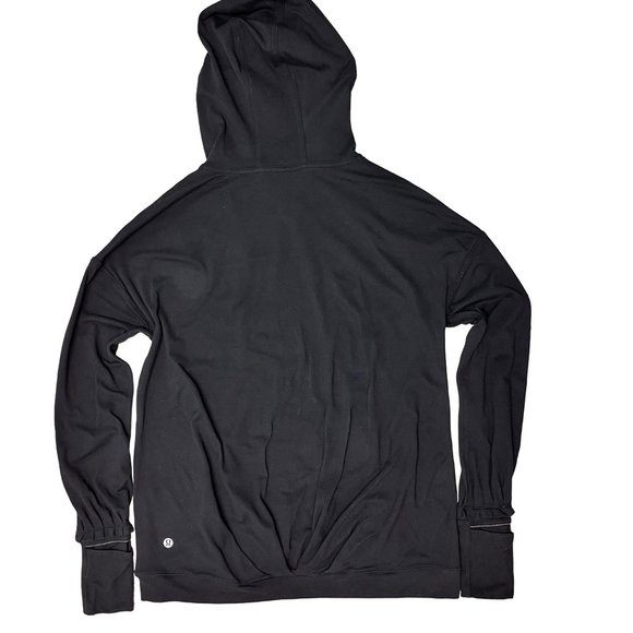 Lululemon 2 4 Small Black Extra Mile Pullover Hoodie Thumb Holes Shirt Pleated - Picture 6 of 11